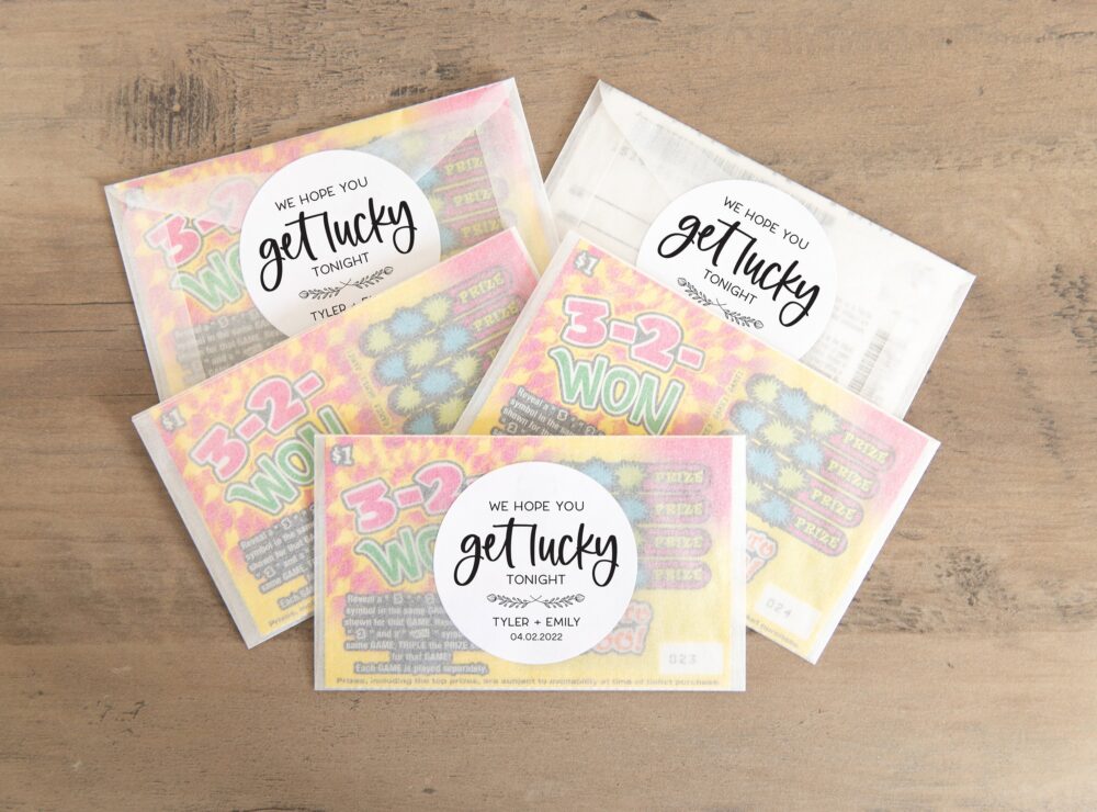 Personalized Lottery Ticket Wedding Favor Stickers, We Hope You Get Lucky Tonight, V1