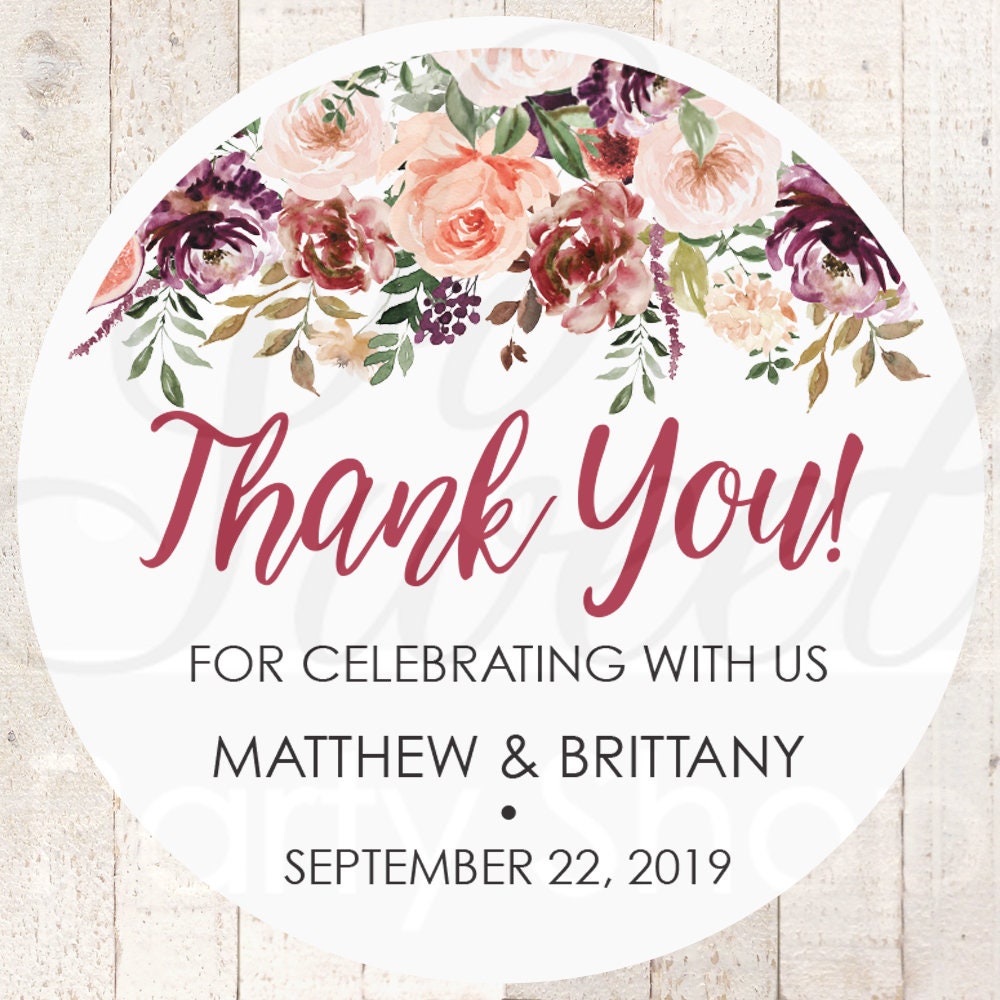 Wedding Favor Stickers, Thank You Sticker Labels, Bridal Shower Favors Fall Floral - Set Of 24 Stickers