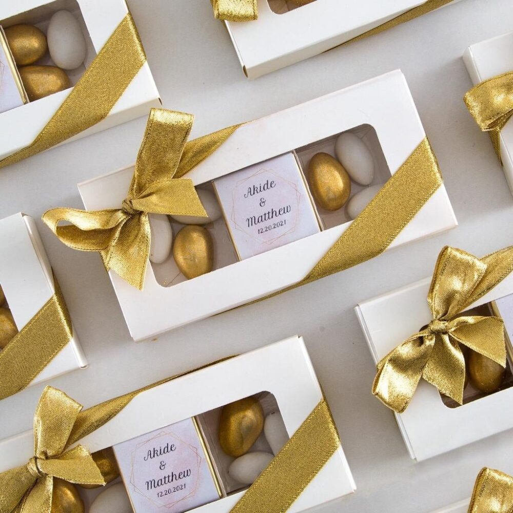 Almond & Chocolate Wedding Favors Elegant Favors, Edible Gold Boxes Party Favors in Bulk