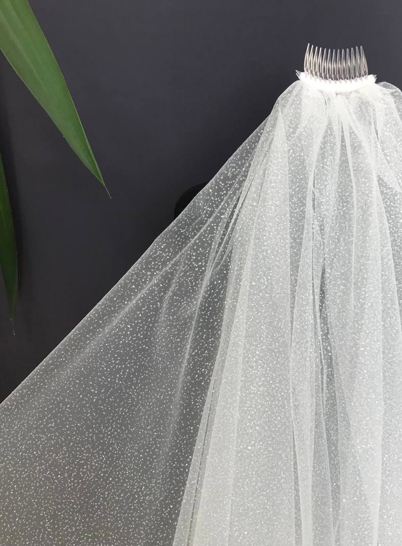 Glitter Wedding Veil, Two Tier Sparkle Tulle Bridal Veil
