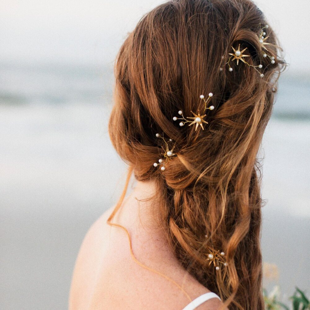 Mermaid Wedding Hair Set Star Flower Tiara, Pearl Bobby Pins