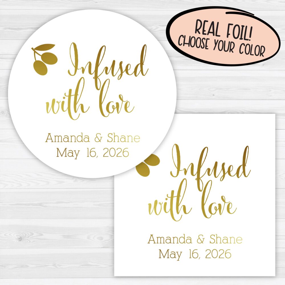 Infused With Love Wedding Favor Stickers | Olive Oil 083-F