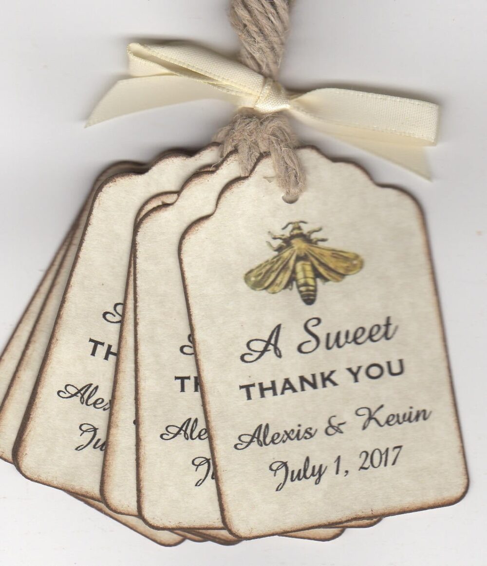 Wedding Favor Tags For Honey Jar Pots A Sweet Thank You Personalized Bee Label Romantic Rustic Vintage Style Set Of 50