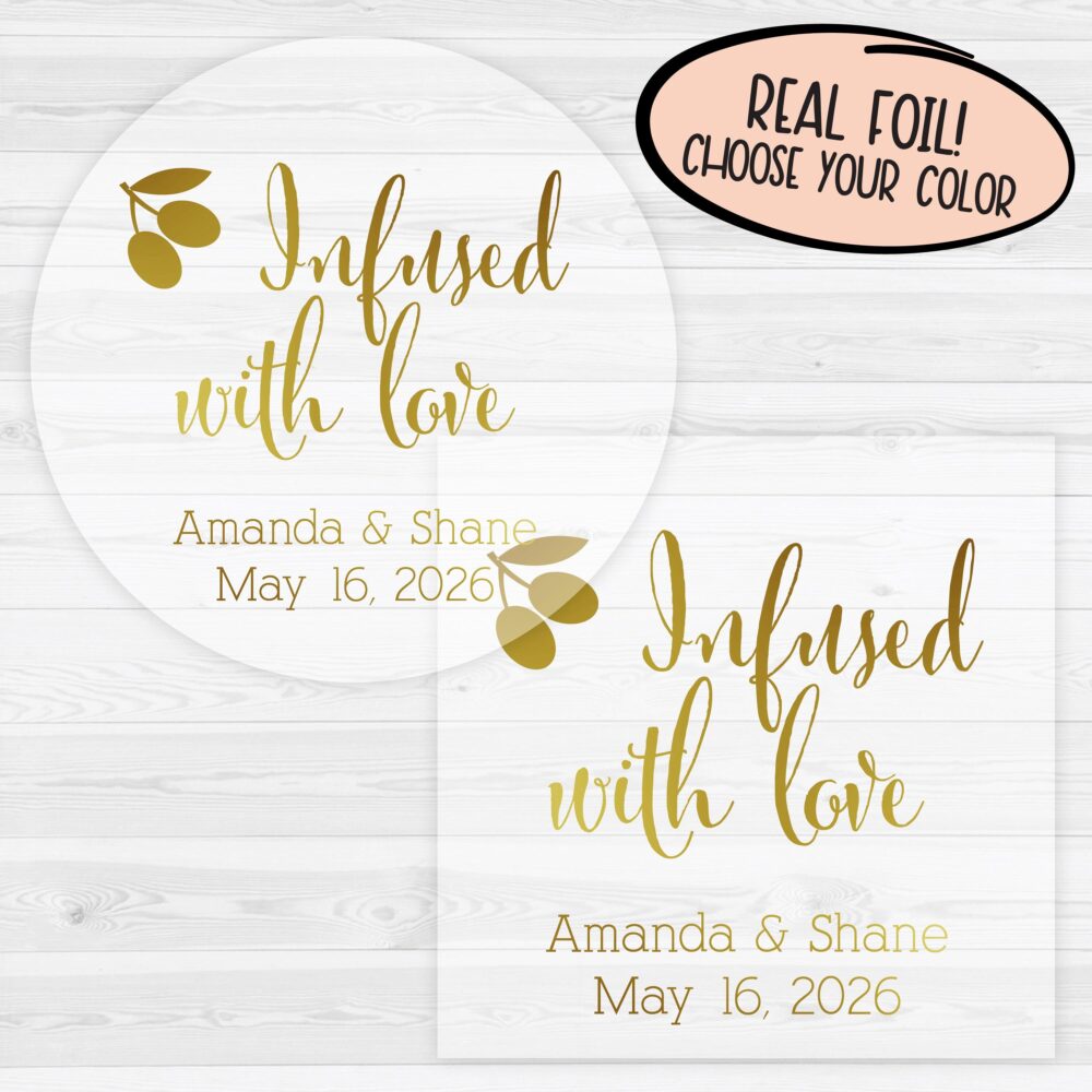Infused With Love Wedding Favor Stickers | Olive Oil 083-Cf