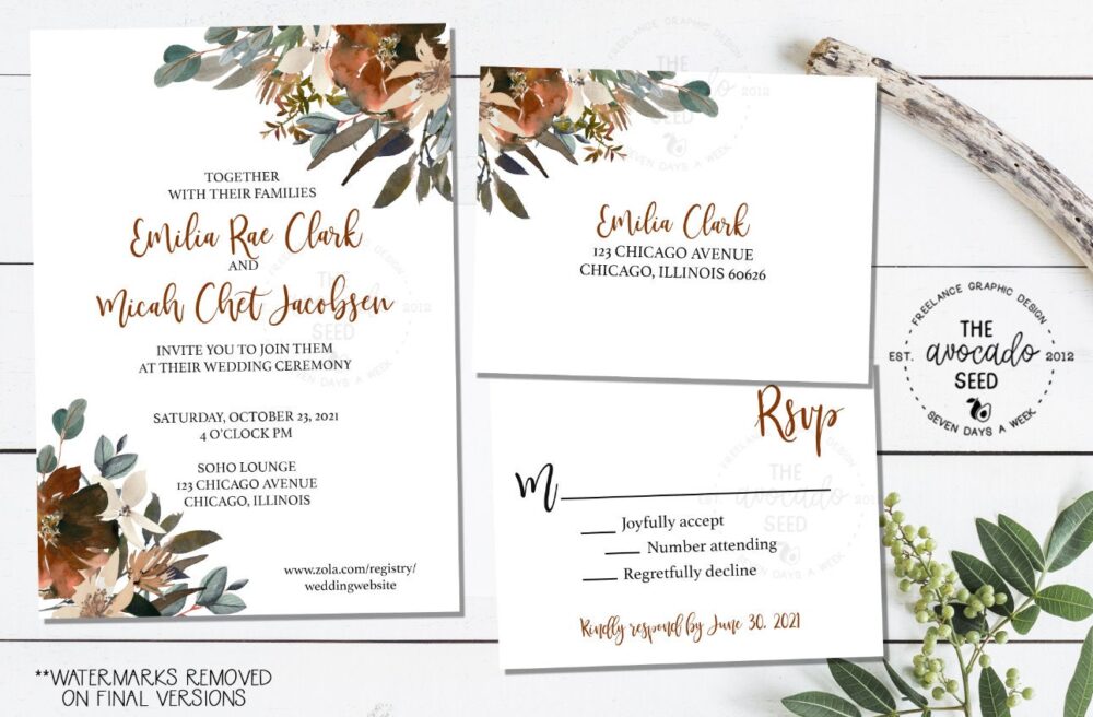 Fall Autumn Watercolor Floral Wedding - Individual Items Or Entire Suite. Price Shown Is For Digi Files. Pm Prints, Speedy Shipping