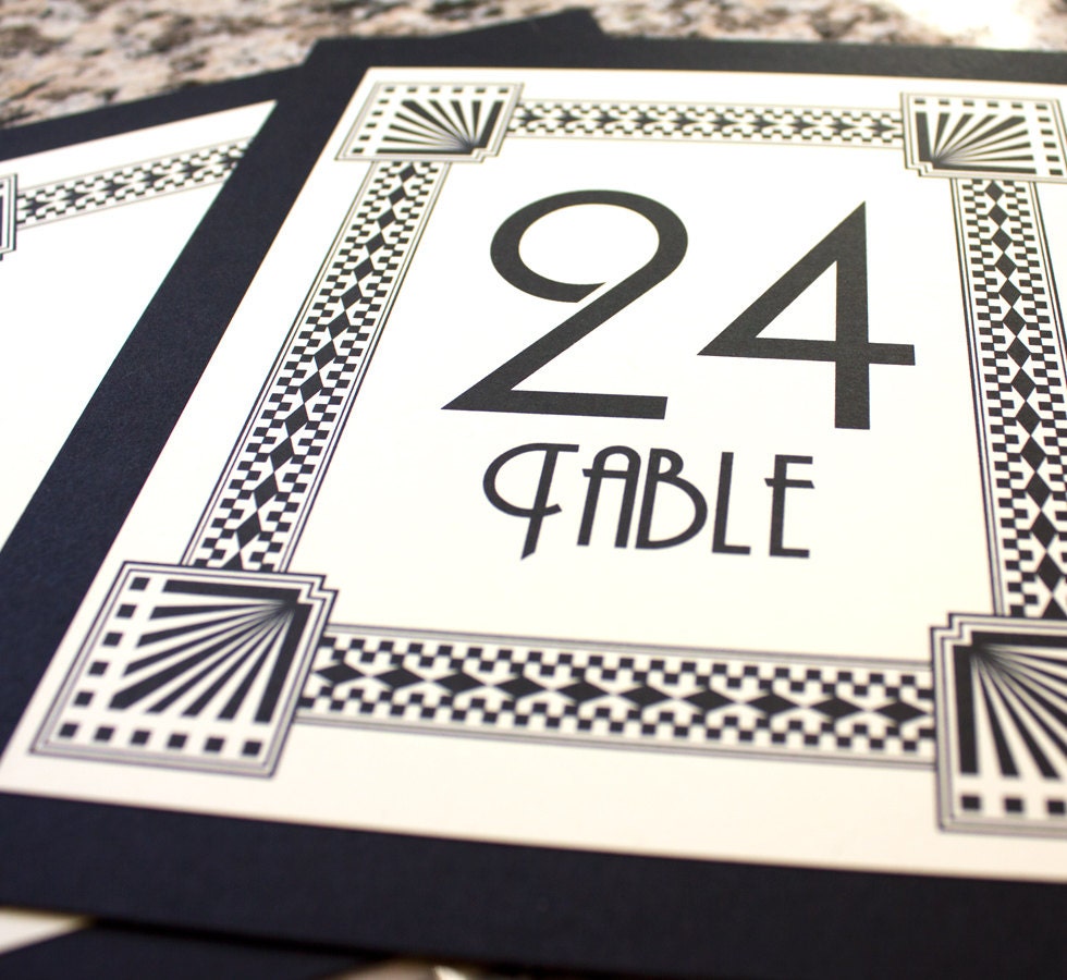 Art Deco Table Number Historical Wedding Or Party Theme, Choose Ink & Paper Colors