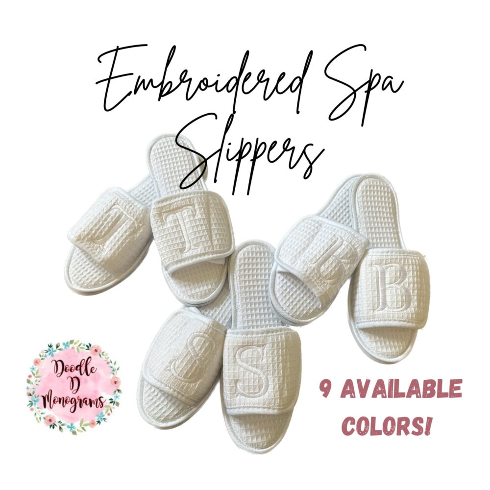 Monogrammed Spa Shoes/Custom Bride, Bridesmaid, Wedding Gift Adjustable Cotton Waffle Slippers
