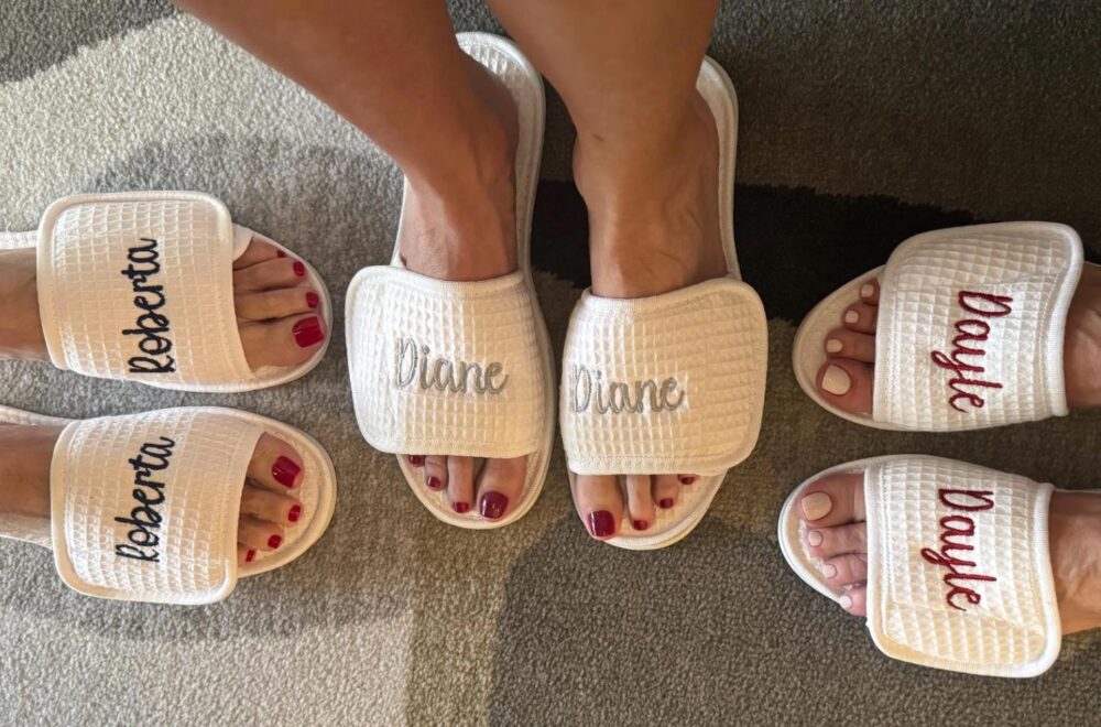 Custom Name Slippers ~ Adjustable Waffle Spa Shoes Bride, Bridesmaid Gift Corporate Promo