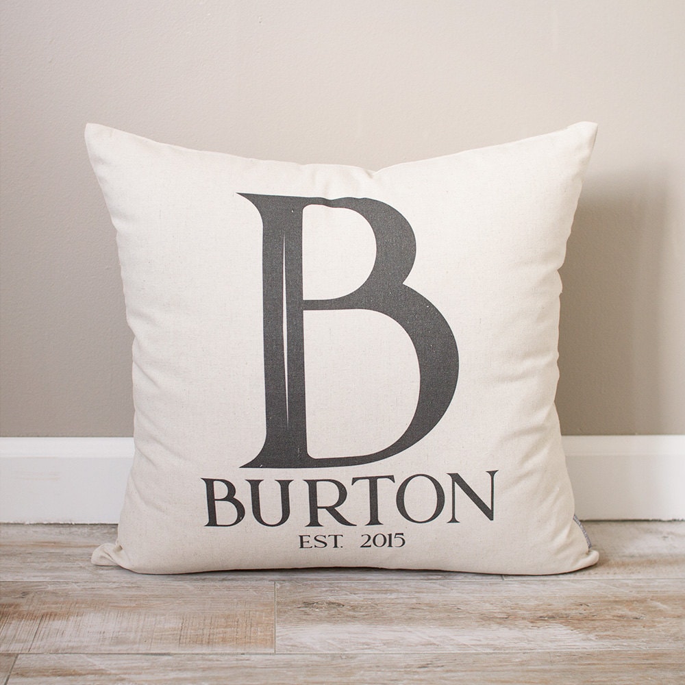 Last Name Pillow | Wedding Gift For Couples Monogrammed Personalized Initial With