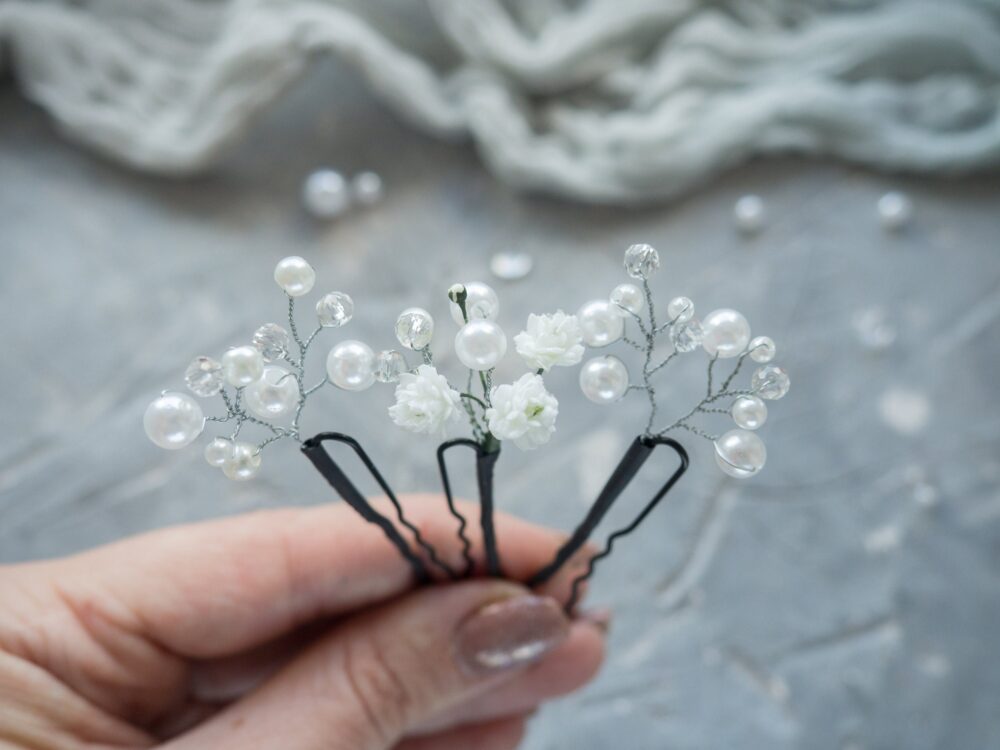 Flower Pearl Hair Pins Bridal Piece - Wedding Babys Breath