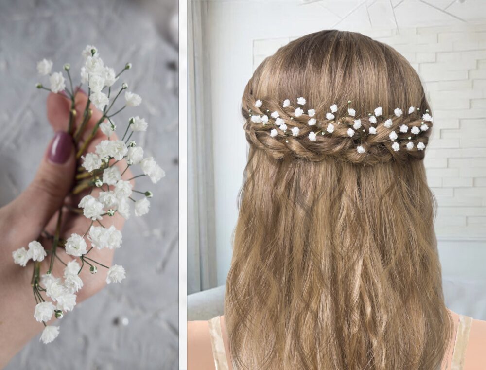 Bridal Babys Breath Hair Piece Wedding Flower Pins Clip