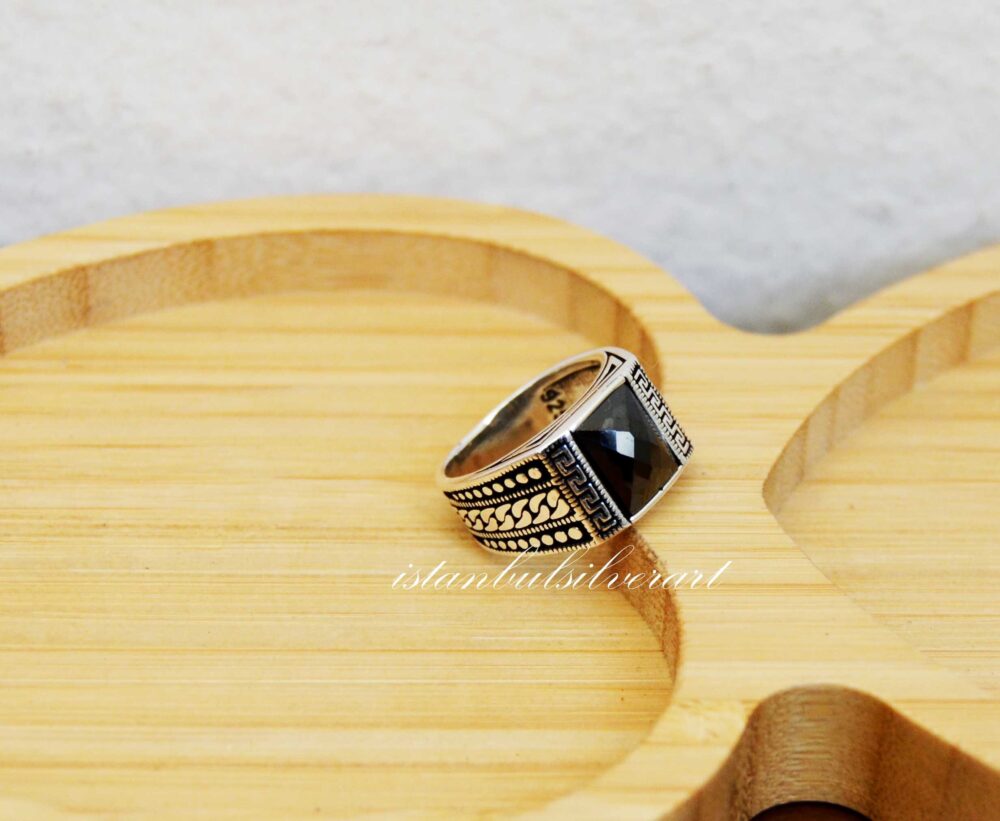 Handmade 925 Sterling Silver Mens Onyx Ring Turkish Ottoman Style