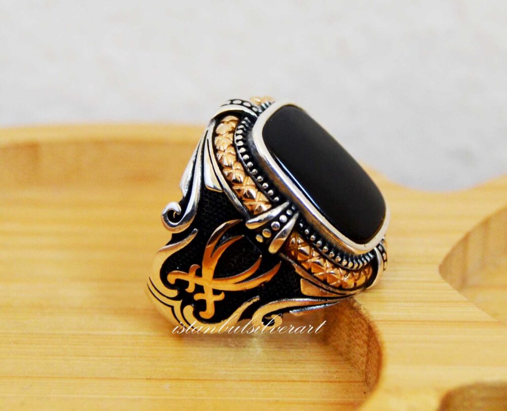 Handmade 925 Sterling Silver Mens Onyx Ring Ottoman Turkish Style