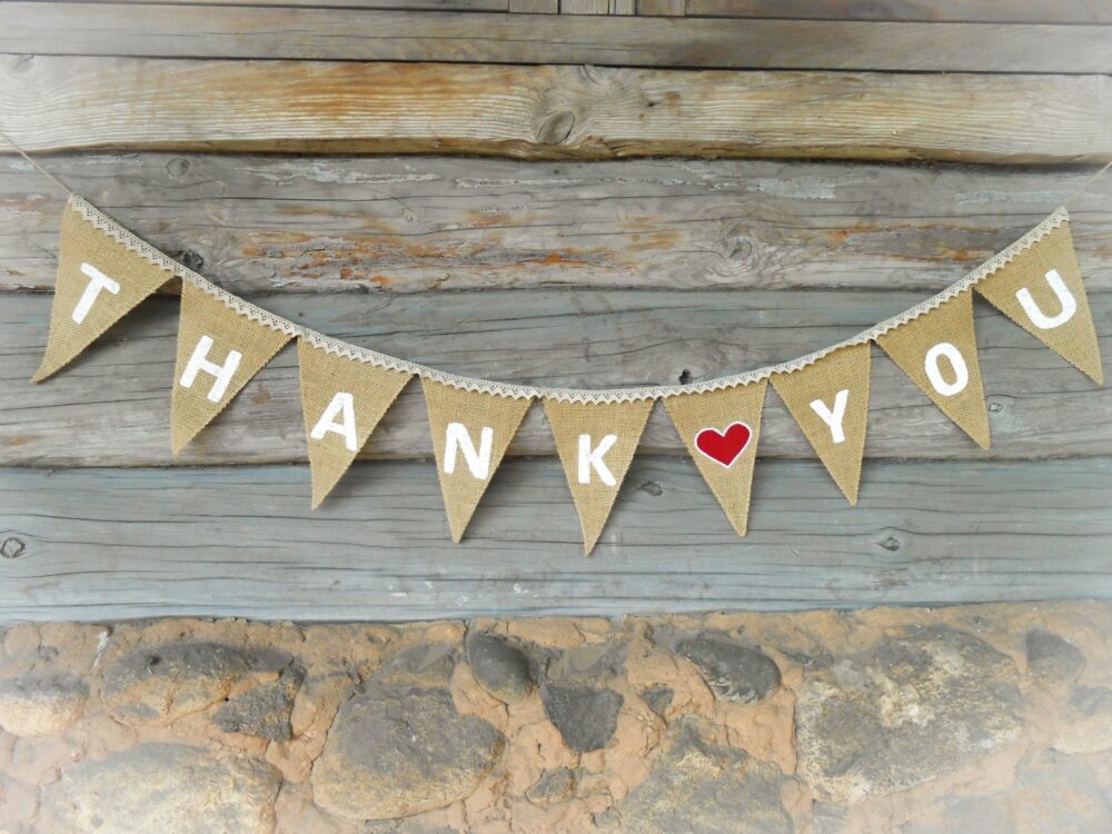 Thank You Banner Wedding Garland Bridal Shower Burlap Card Photo Prop Rustic Sign