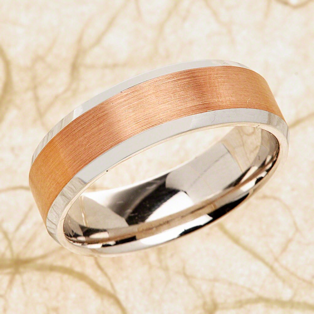 14K Rose & White Gold Men's Wedding Band-Brush Finish Band-Satin Band-Men's Band