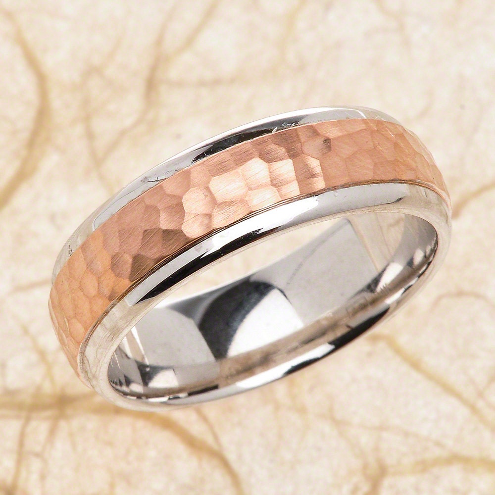 Men's Wedding Band Rose Gold & White /