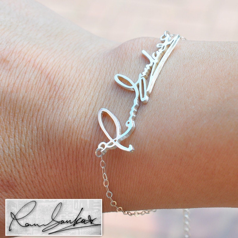 Personalized Signature Bracelet, Sterling Silver Nameplate Custom Name Handwriting, Keepsake Jewelry, Christmas Gift