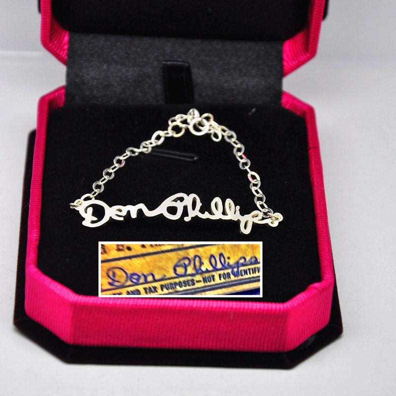 Memory Signature Bracelet, Sterling Silver, Personalized Handwriting, Nameplate Custom Name Jewelry, Christmas Keepsake Gift