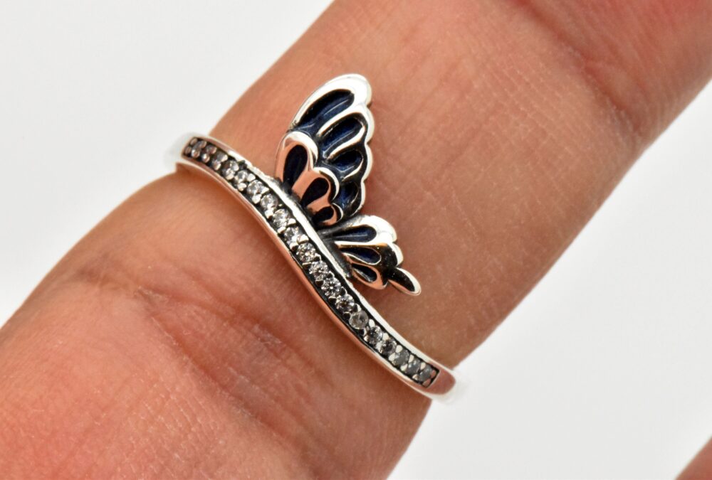 925 Sterling Silver Handmade Butterfly Dainty Friendship Pageant Half Eternity Simulated Diamond Stackable Midi Ring Band