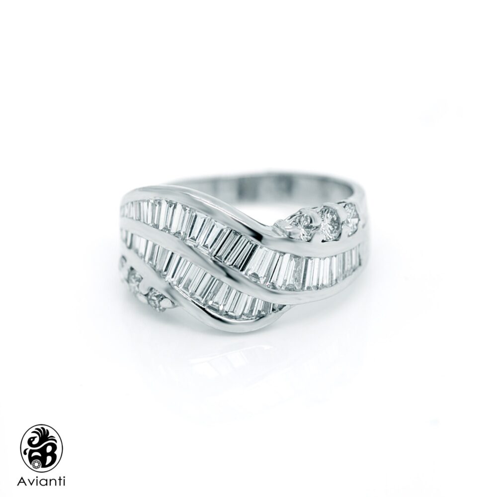 Vintage 14K White Gold Diamond Band Baguette Cocktail Ring