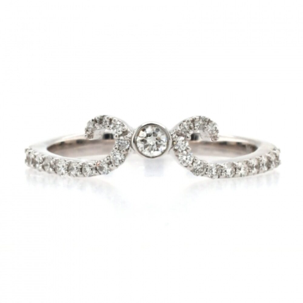 14K White Gold 0.28 Ct Diamond Wedding Ring Band- Fancy Crown Contour Band-stackable - Ladies Band | 32461