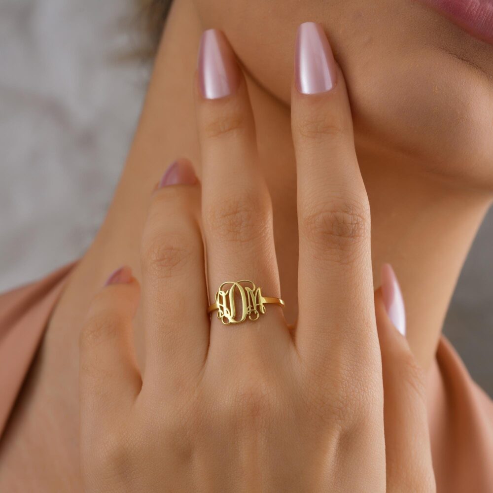 sterling Silver Monogram Initial Ring, Personalized Dainty Custom Letter Ring Silver, Gold, Rose Qw06