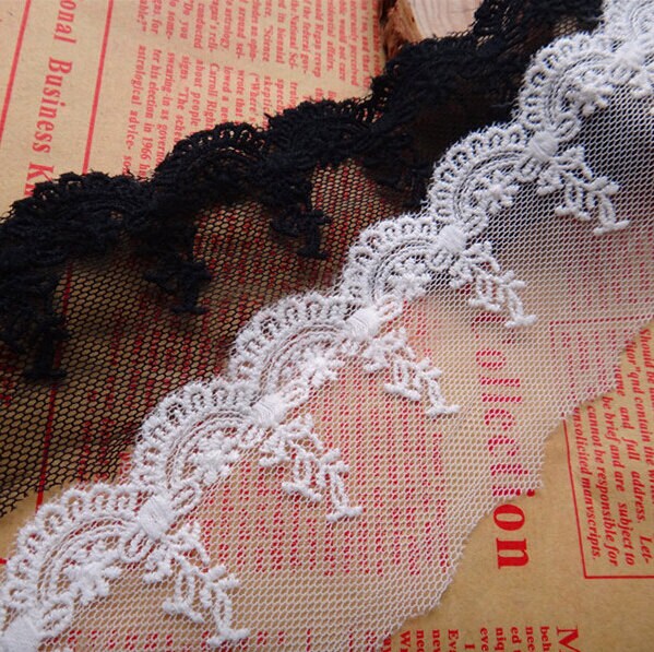 10 Yard/Lot Width 4.5cm 1.77" White/Black Mesh Embroidery Lace Trim Ribbon Fabric For Dress Clothing 19480L4K483