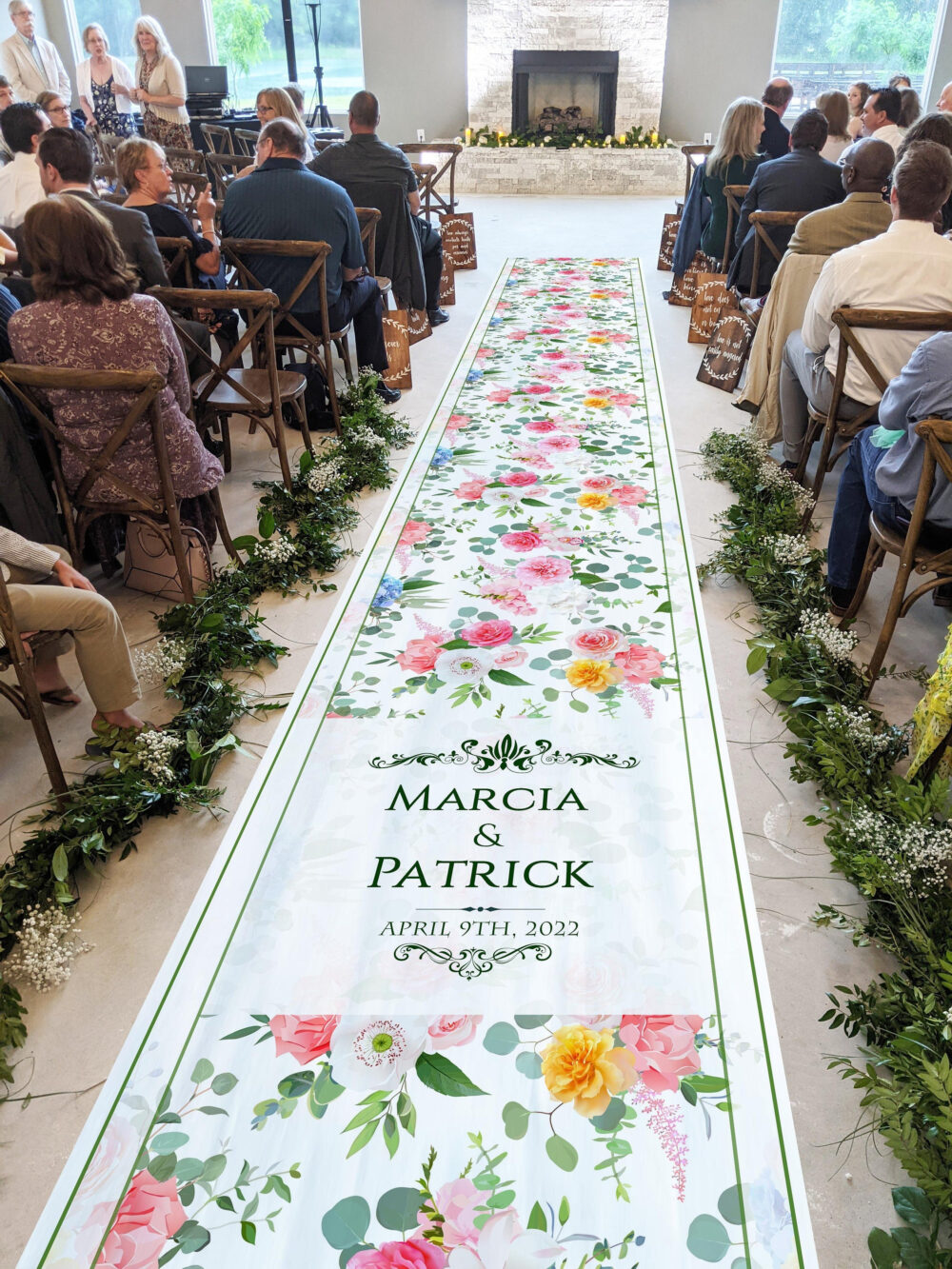 Antique Rose Wedding Aisle Runner Personalized Floral Ceremony Decor