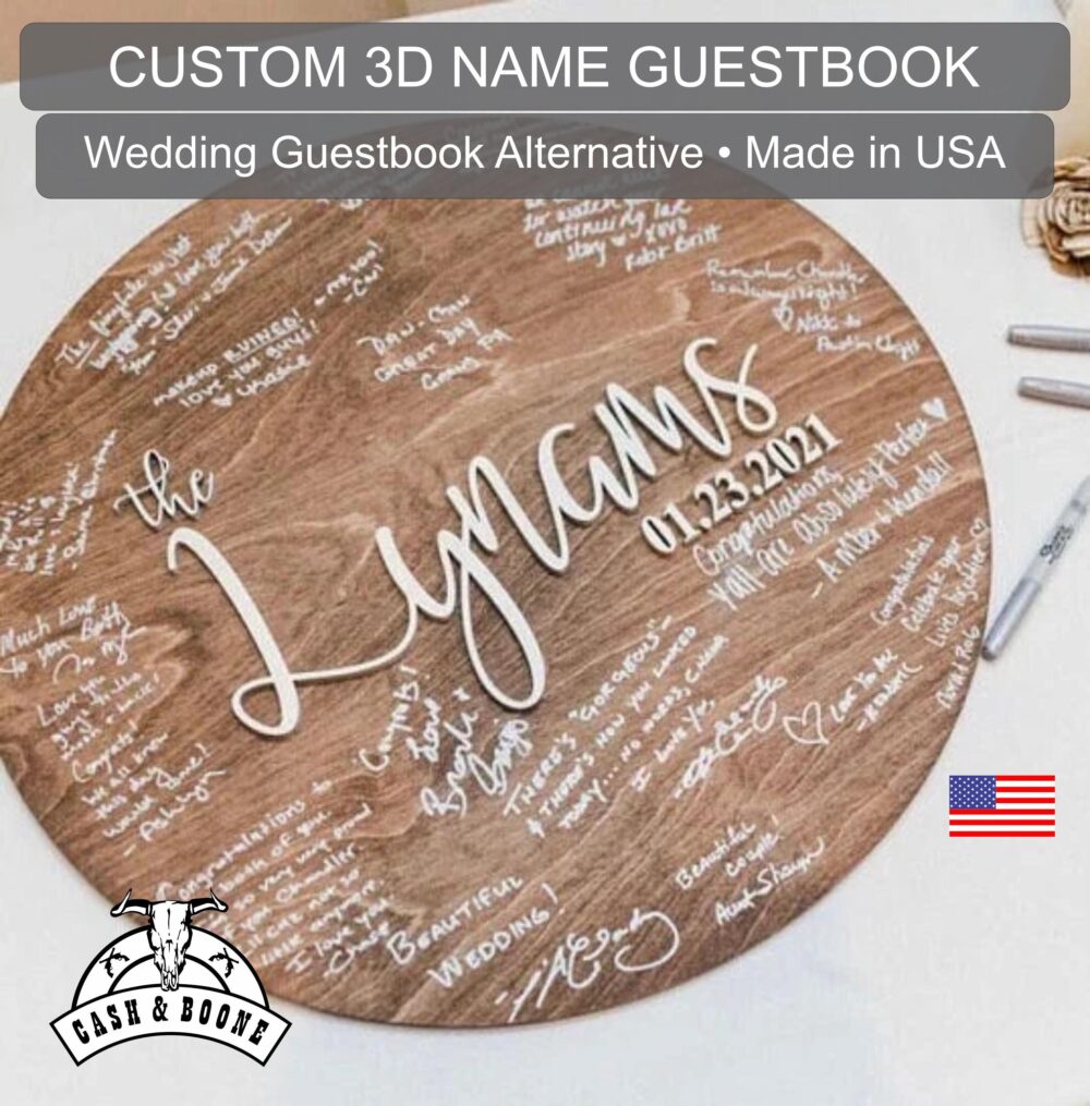 Custom Wedding Guestbook Alternative | 3D Laser Cut Name Sign-In Board Personalized Wood Guest Book Rustic Decor USA Made
