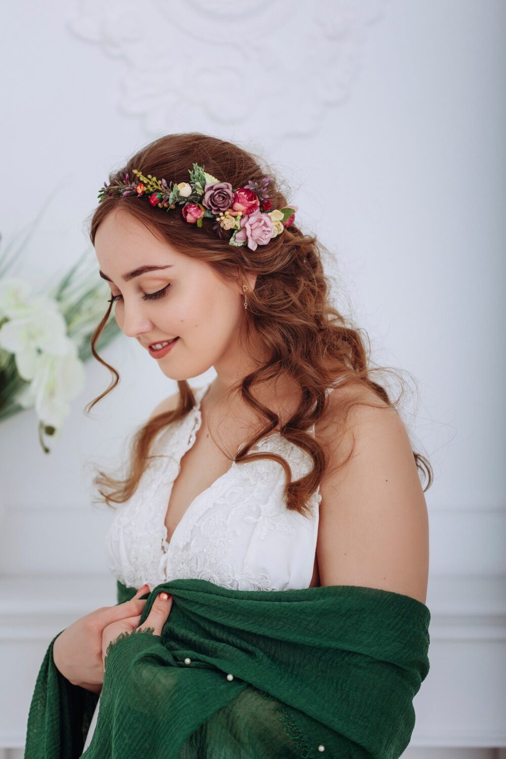 Flower Crown Wedding, Bridal Headpiece, Hair Wreath Tiara, Bridal Hair Flowers, Wedding Accessories Headband, Marsala, Burgundy, Orange