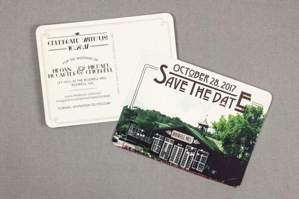 Ivy Hall At The Roswell Mill Save Date/Vintage Travel Art Deco Wedding Postcard Georgia