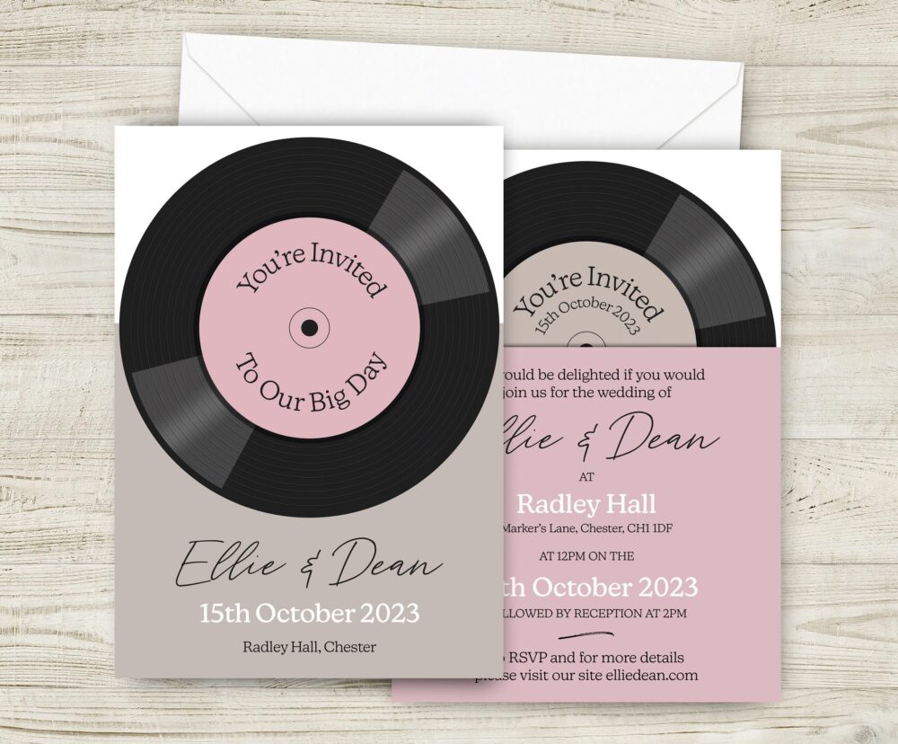 Music Theme Wedding Invitations, Rock Wedding, Record Invites, Retro Song Vintage Style Vinyl