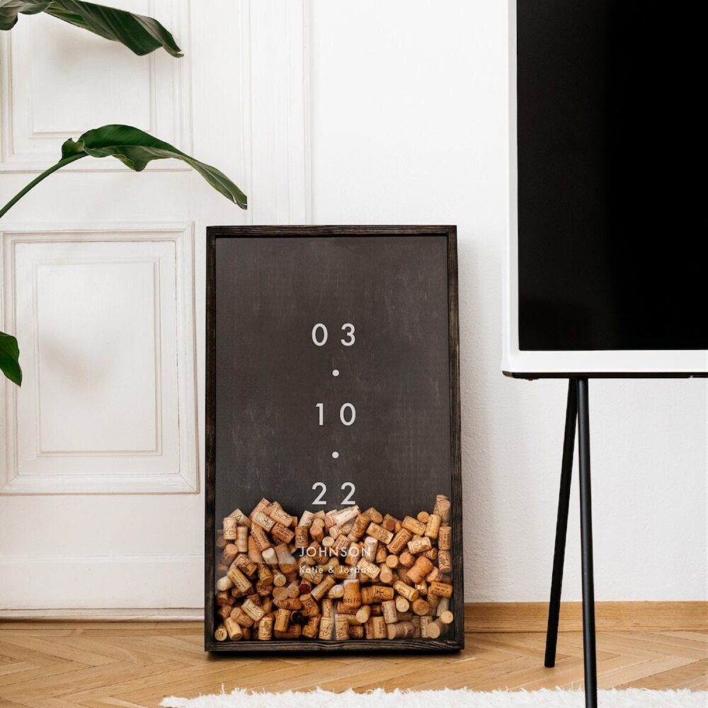 Wedding Date Gift, Wine Cork Holder, Anniversary Gift For Her & Him, Custom For Wife/Husband Parents