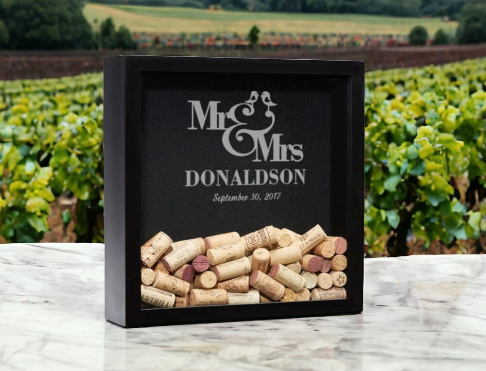 Customized Wedding Couple Gift, Wine Cork Holder, Personalized Shadow Box, Display, Guest Book, Anniversary Gift