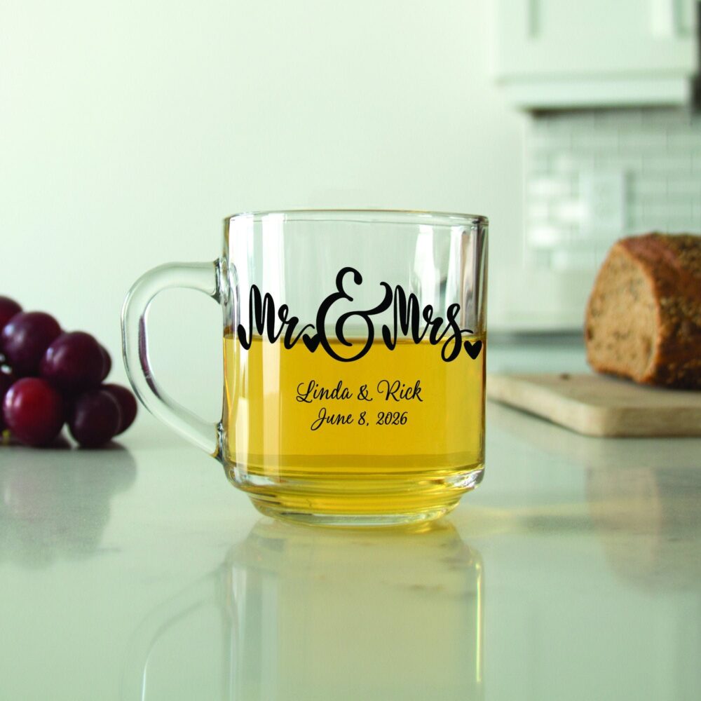 24 Pcs - Personalized Coffee Mug Mr. & Mrs. Unique Glass Wedding Favors Gift Ideas Party Dgn55
