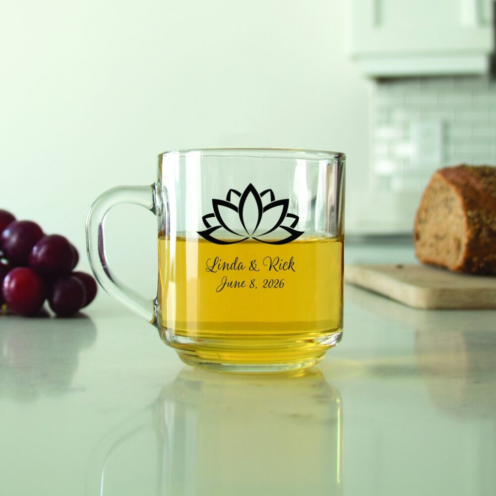 24 Pcs - Personalized Coffee Mug Lotus Unique Glass Wedding Favors Gift Ideas Party Dgn58