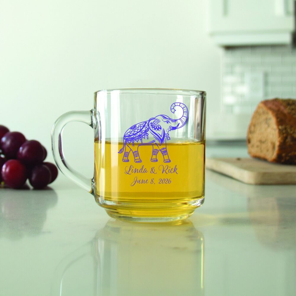 24 Pcs - Personalized Coffee Mug Elegant Elephant Unique Glass Wedding Favors Gift Ideas Party Dgn34