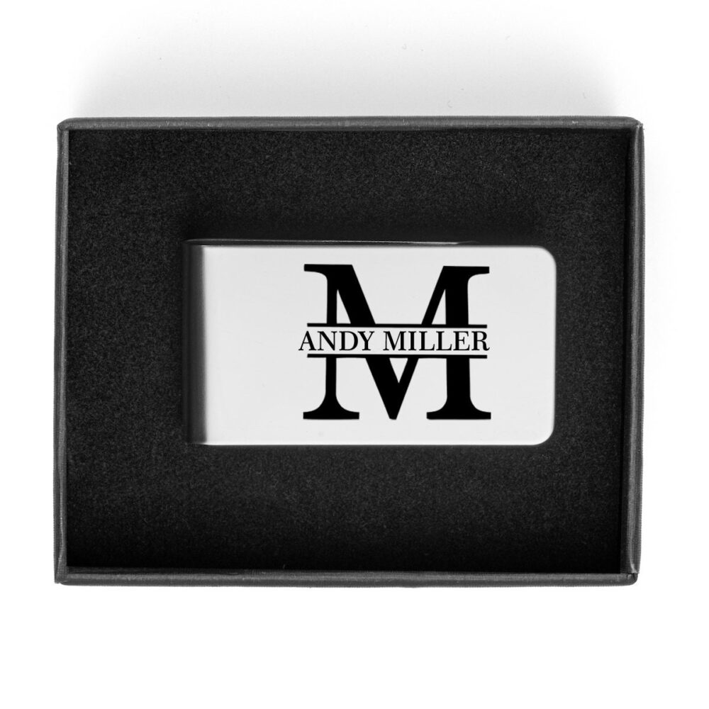 Personalized Money Clip in Gift Box Stainless Steel Monogram Initial Engraved Custom Groomsman Best Man Groom Dad Father Gentleman