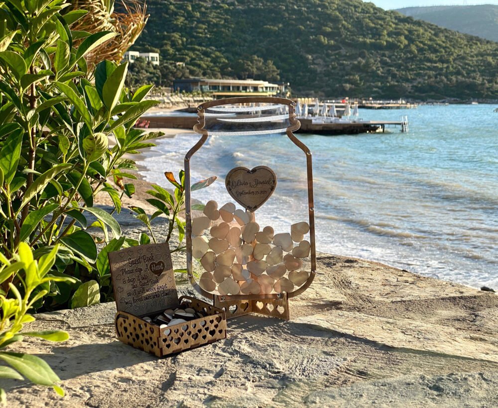 Wedding Guest Book, Mason Jar Guestbook, Book Alternative, Hearts Rustic Mason Jar Drop Box