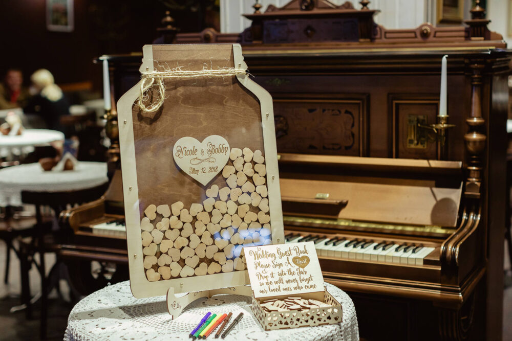 Mason Jar Wedding Guest Book Alternative, Wooden Hearts