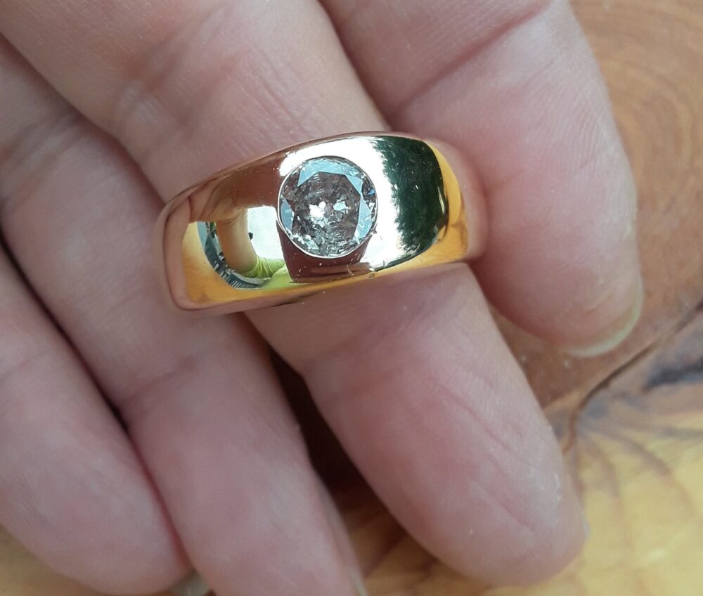 14K Gold 1.25Ct Old Mine Cut Diamond Wedding Men's Ring Band Unisex Fabulous 18 Grams