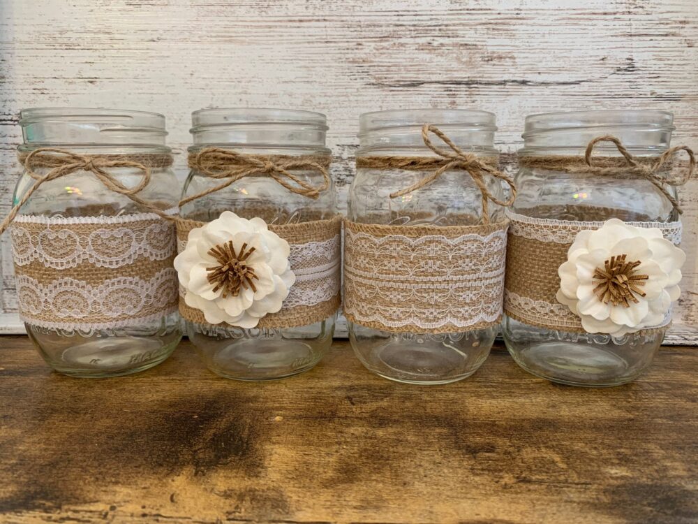 Wedding Mason Jar Centerpieces Rustic Burlap Sleeves Decor For Wedding, Pint Size Jars Are Not Included