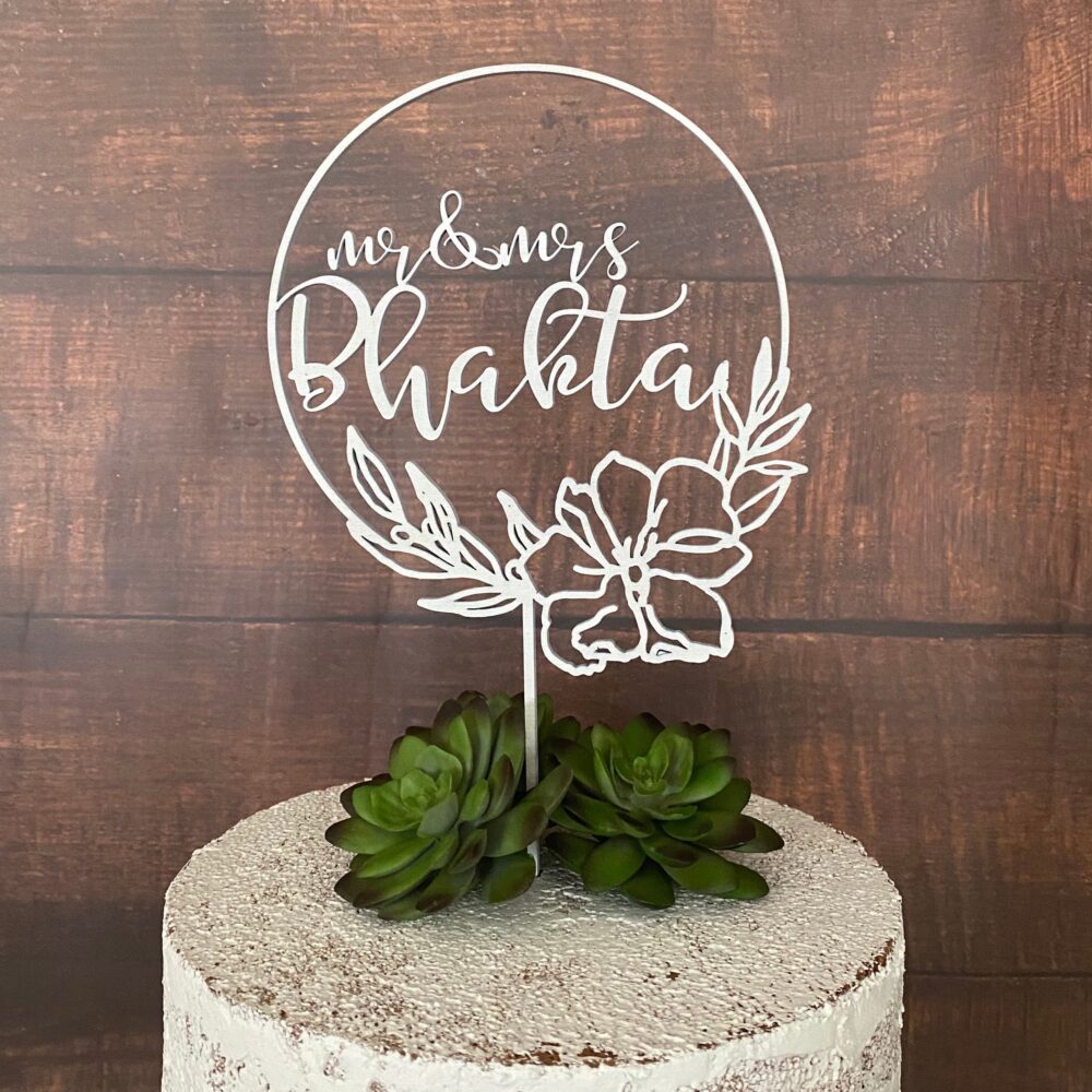 Boho Wedding Cake Topper Floral Custom Personalized Initial Birthday Cake Topperbridal Shower Decor