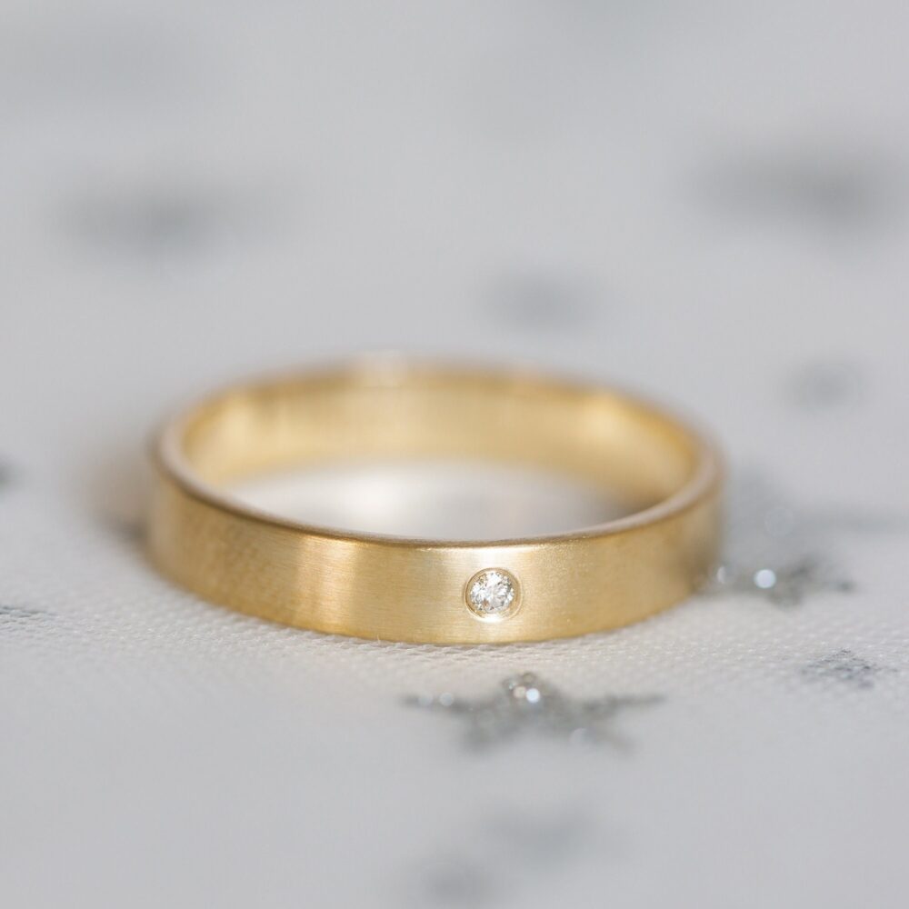 Men Wedding Band, Diamond Band, 4mm Ring, 14K Brushed Matte 18K Band