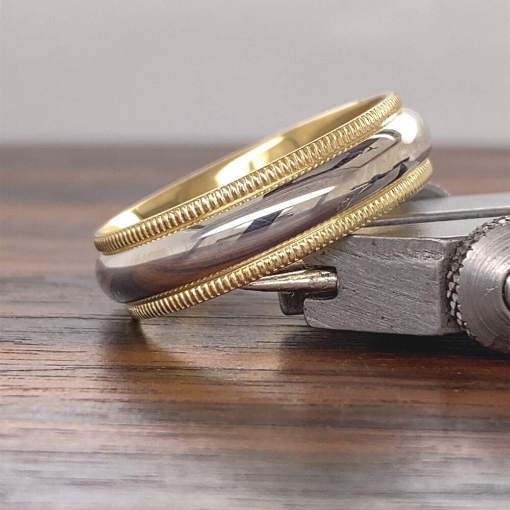 14K Gold Milgrain Wedding Band | 6mm | Comfort Fit Band| 14K Mens Two Tone High Polish Classic