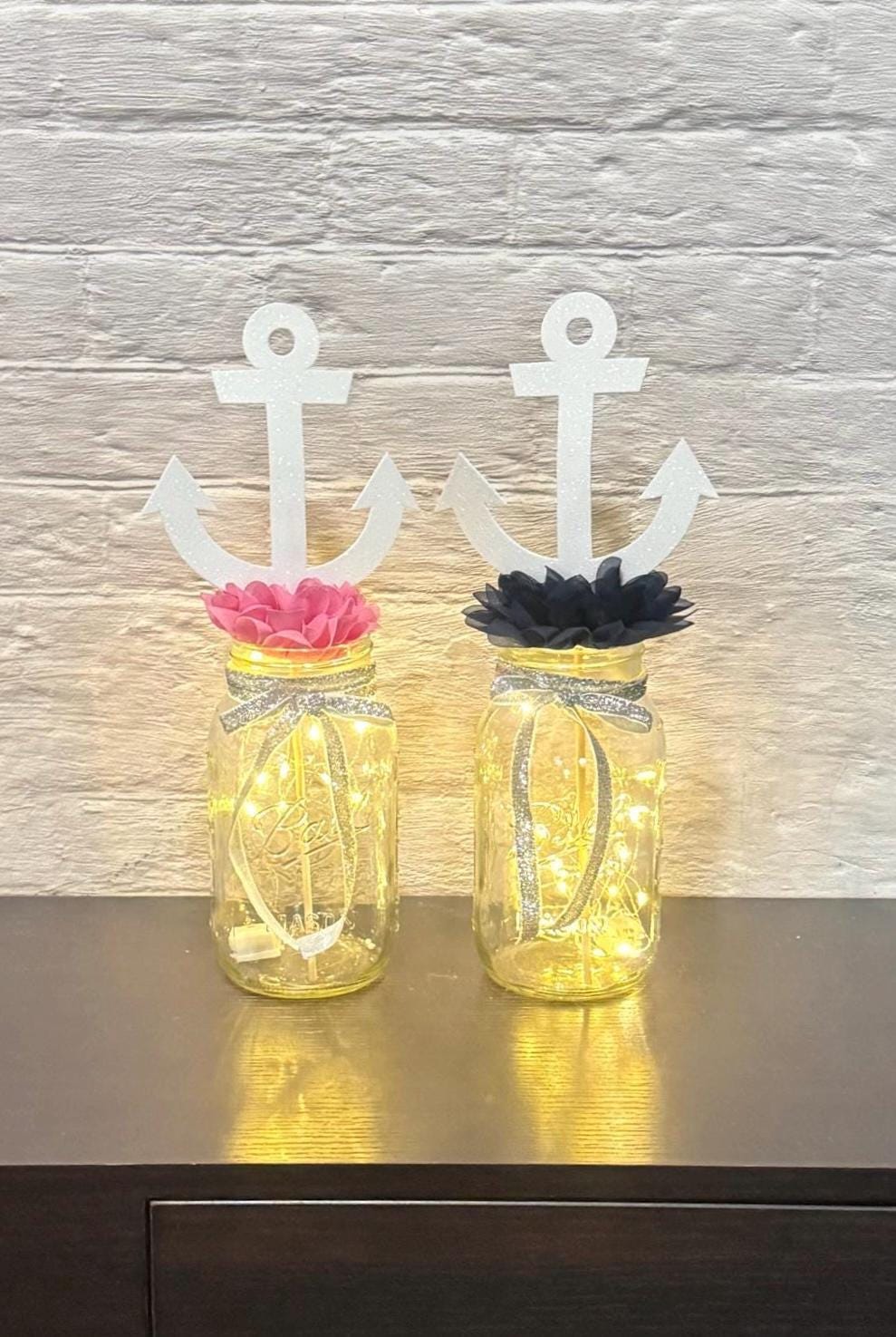 Nautical Baby Shower Centerpieces With Fairy Lights Mason Jar Decorations Girl /Boy Anchor Decor