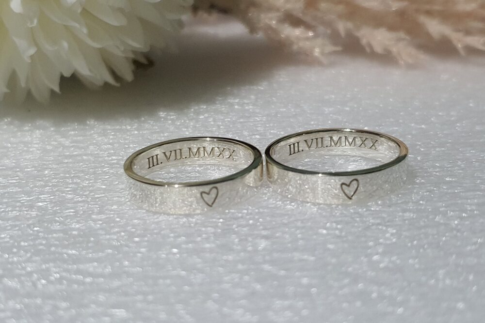 4mm Sterling Silver Couple Promise Ring Set Wedding Bands Statement Engagement Ring Heart Date Number Roman Numeral Stackable His & Hers