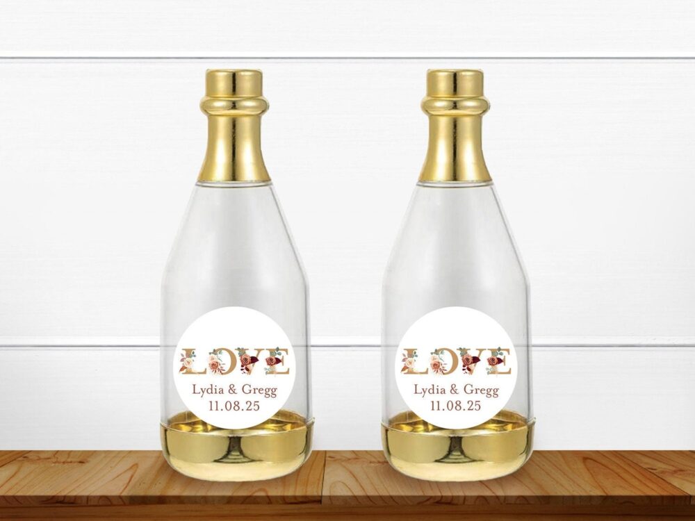 Fall Wedding Bulk Favors 12 Pieces Love Personalized Gold Champagne Acrylic Bottle Party Favors, Favor Containers Mae136
