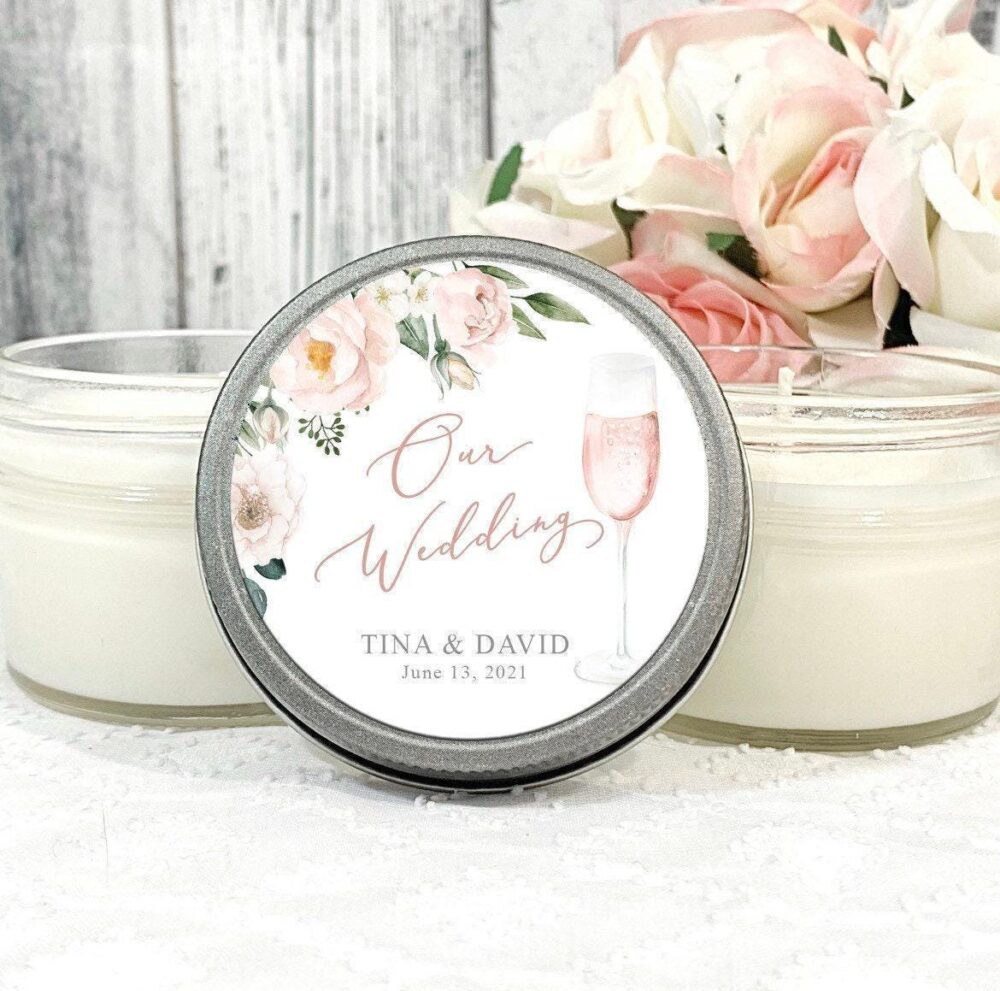 Blush Wedding Candle Favors Champagne Bridal Shower, 4Oz Soy Set Of 12