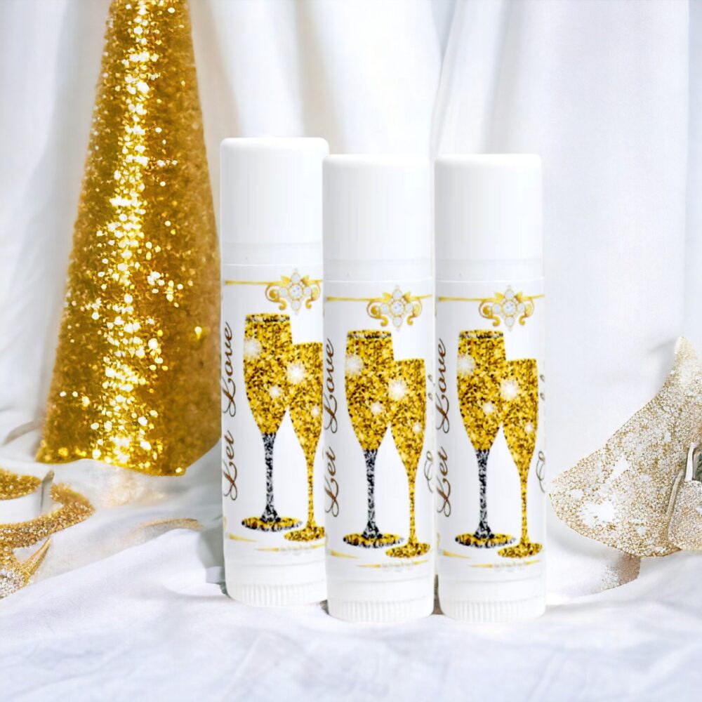 Gold Champagne Wedding Lip Balm Labels Party Favor Stickers, Set Of 30